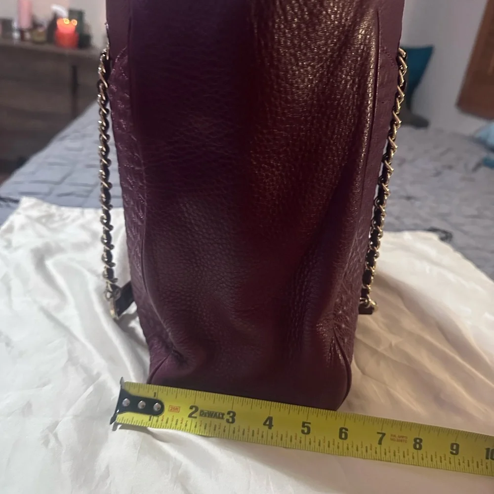 Tory Burch Burgundy Quilted Tote with Chain Straps
